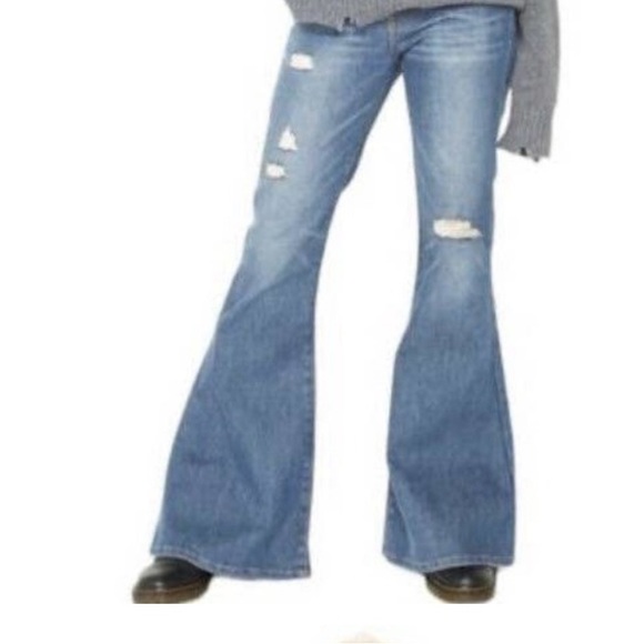 Free People x Sandrine Rose Distressed Super Flare Jeans Size 24 NWT High Rise - Picture 3 of 9